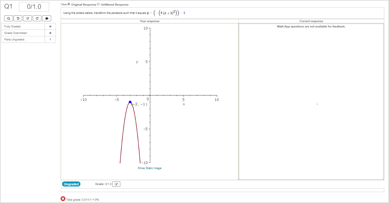 A sample question pane with one Math App.